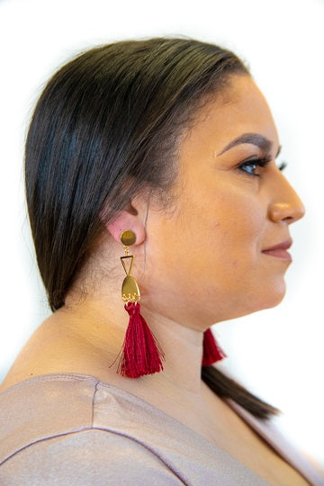 Stand Out Burgundy Tassel Earrings