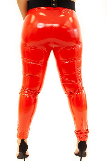 High Waist Latex Red Pants